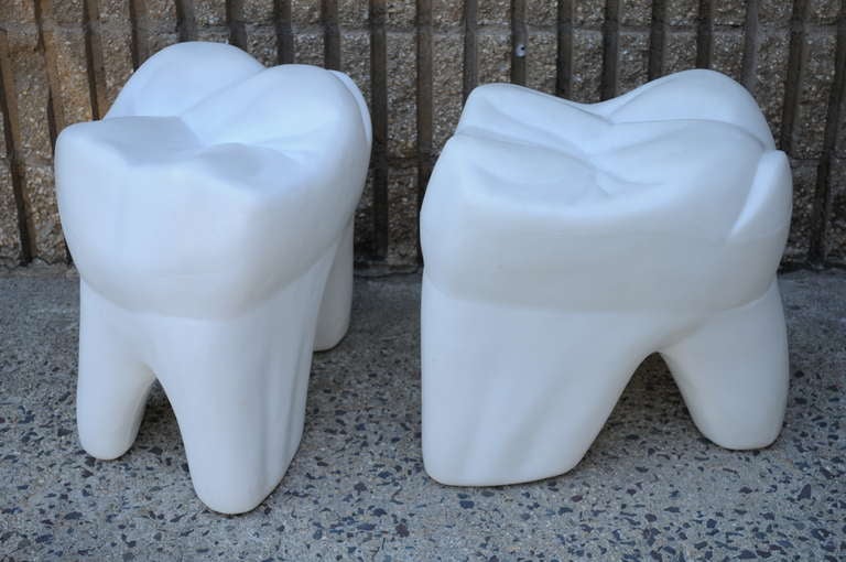 American 2 Giant Vintage 1981 Molded Plastic Pop Art Teeth Stools by Golden West Dental