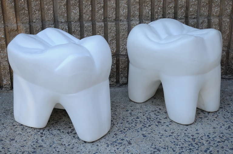 2 Giant Vintage 1981 Molded Plastic Pop Art Teeth Stools by Golden West Dental In Good Condition In Philadelphia, PA