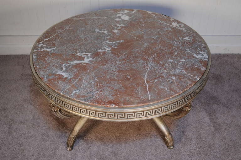 Vintage Neoclassical Style Greek Key Polychrome Painted Marble Top