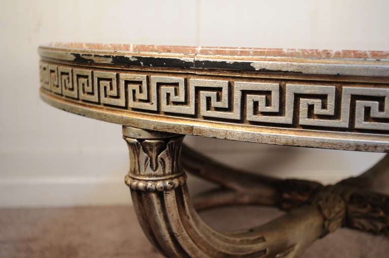 Vintage Neoclassical Style Greek Key Polychrome Painted Marble Top