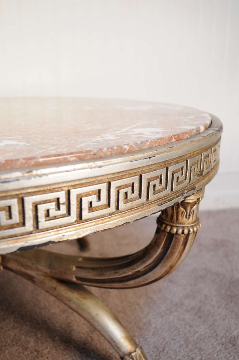 Vintage Neoclassical Style Greek Key Polychrome Painted Marble Top