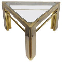 Mastercraft Hollywood Regency Brass and Glass Triangle Accent or Side Table