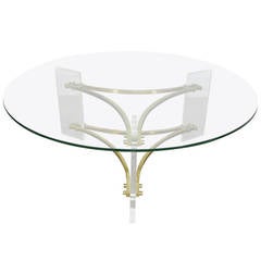 Charles Hollis Jones Lucite, Brass, and Glass Sculpted Coffee Table