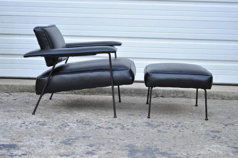 Mid-Century Modern Adrian Pearsall for Craft Associates Iron Frame Leather Lounge Chair and Ottoman For Sale