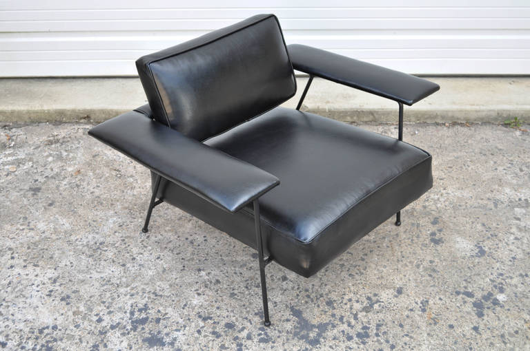 Adrian Pearsall for Craft Associates Iron Frame Leather Lounge Chair and Ottoman For Sale 1