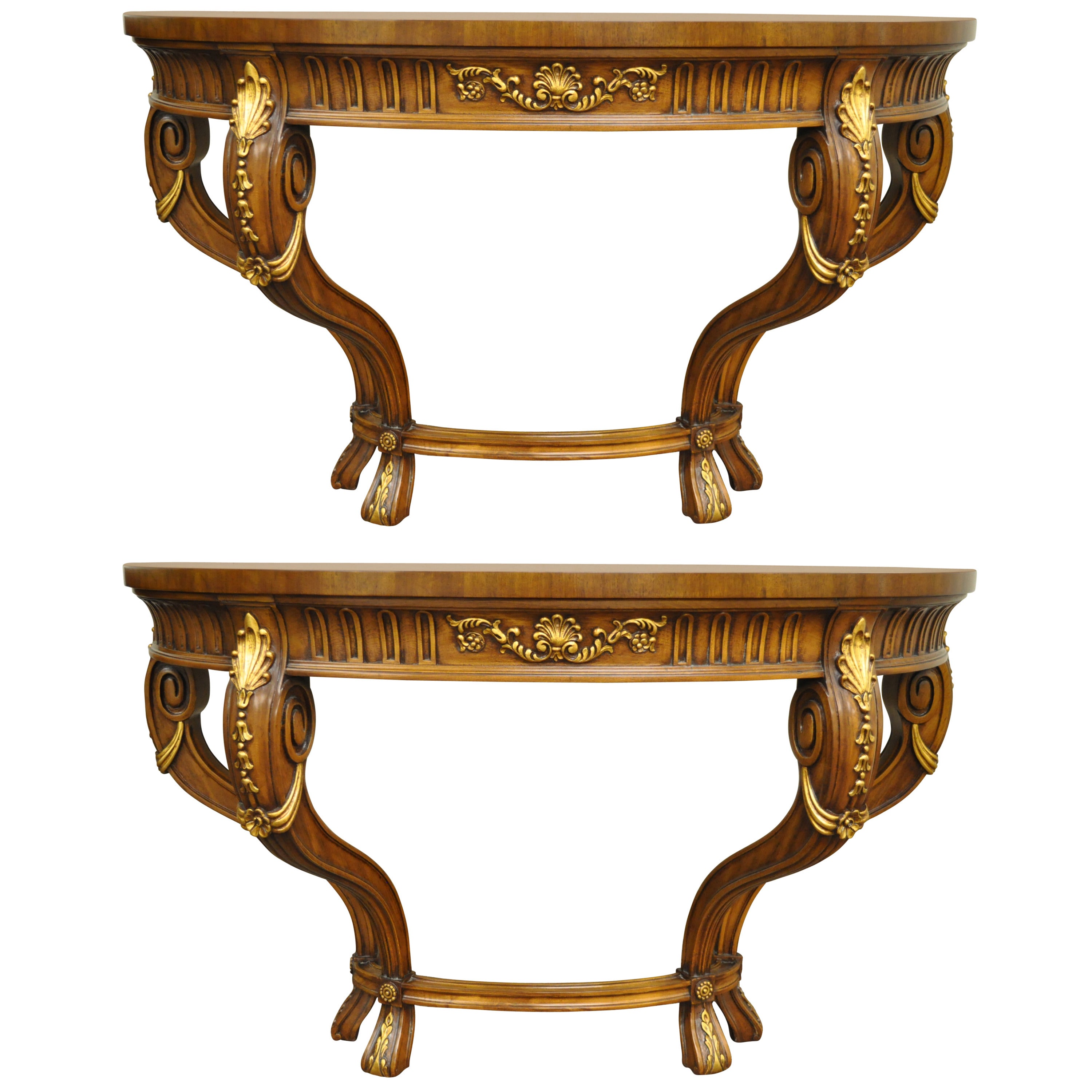 Pair of Karges Demilune Wall Mounted Consoles in the French Louis XV Taste