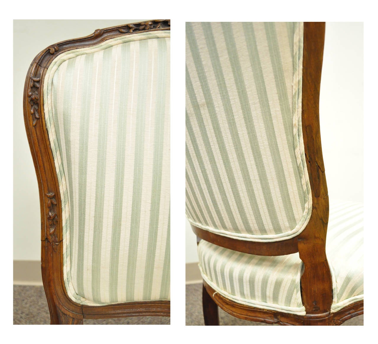 Paire d'anciennes chaises d'appoint de style Louis XV de style victorien français en noyer sculpté en vente 2