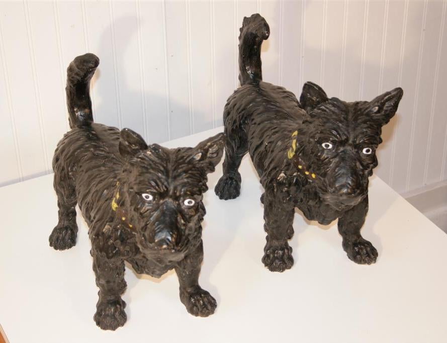 Nice Size Pair Vintage Hand Painted Concrete Scotty Garden Dogs 7