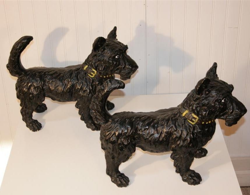 20th Century Nice Size Pair Vintage Hand Painted Concrete Scotty Garden Dogs