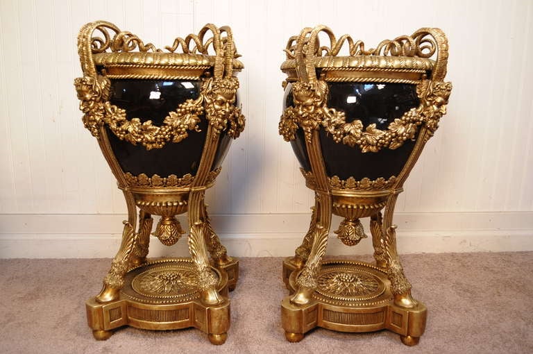 Empire Massive Pair of 20th C French Louis XVI Style Bronze & Porcelain Figural Urns