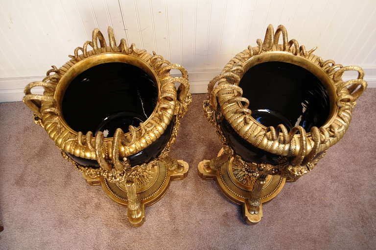 Massive Pair of 20th C French Louis XVI Style Bronze & Porcelain Figural Urns 5