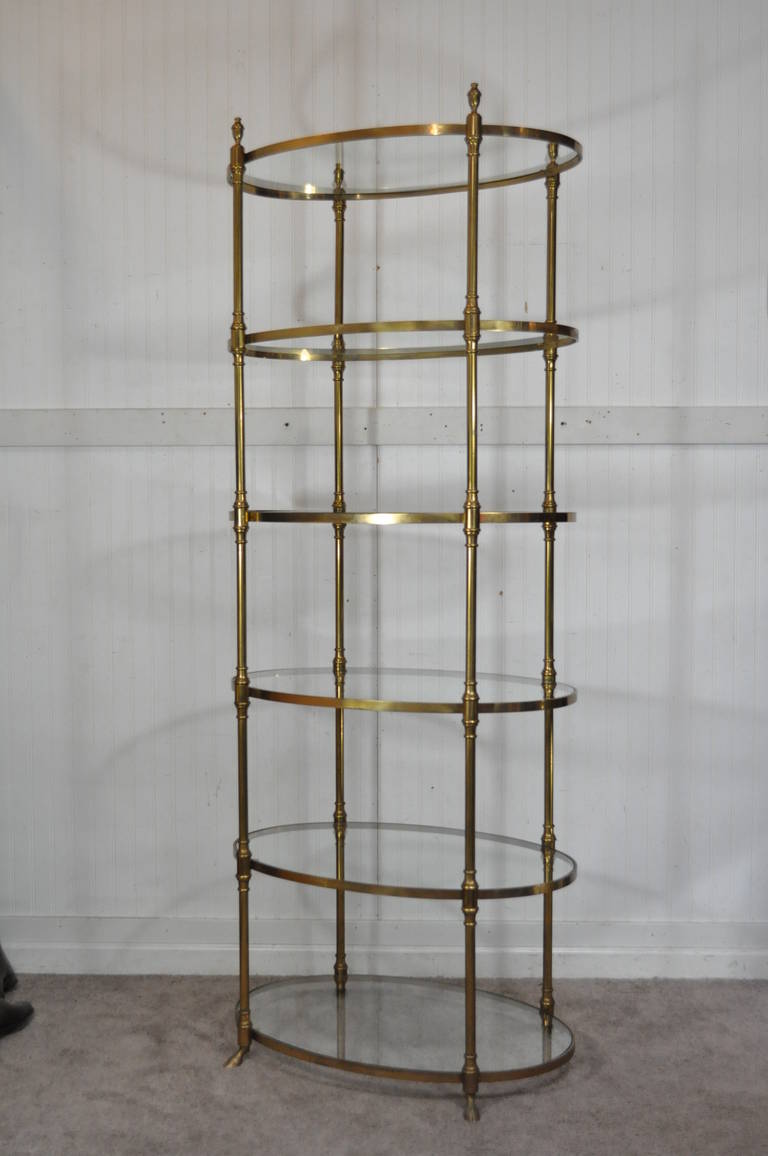 Rare Italian Hollywood Regency Brass, Hoof Foot Oval Etagere by Labarge