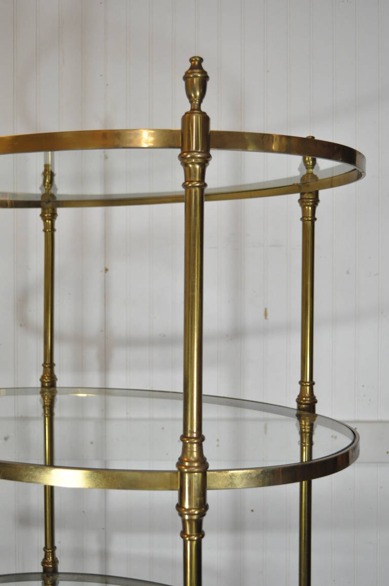 Rare Italian Hollywood Regency Brass, Hoof Foot Oval Etagere by Labarge In Excellent Condition In Philadelphia, PA