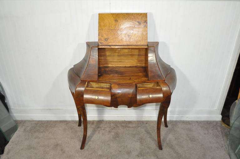 Vintage Italian Burled Patchwork Olive Wood Bombe Commode or Small Desk In Good Condition In Philadelphia, PA