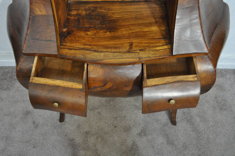 Vintage Italian Burled Patchwork Olive Wood Bombe Commode or Small Desk 2