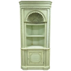 Distressed 20th C. Shell Carved Country French Style Corner Cabinet Cupboard