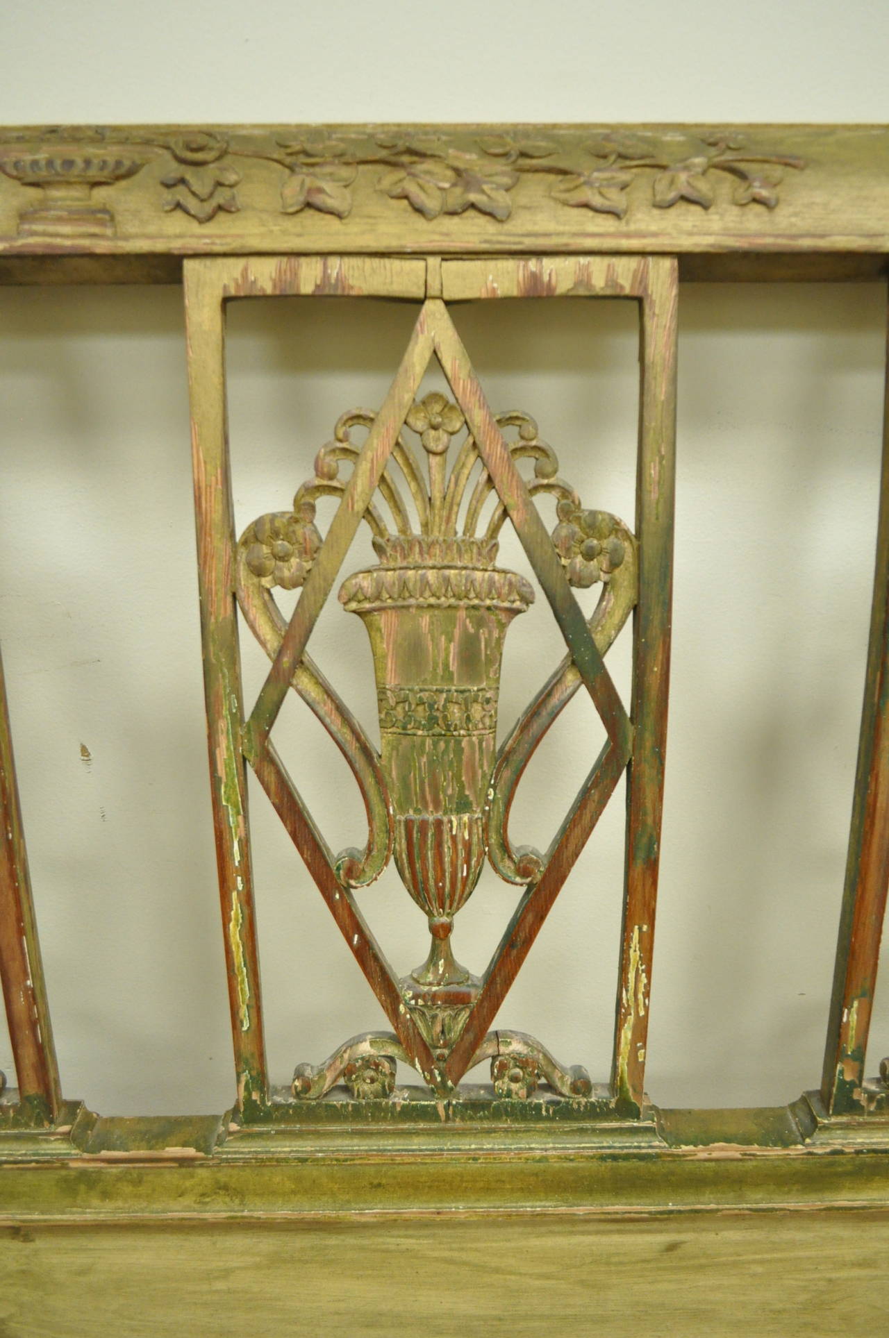 Circa 1920's French Carved and Distress Painted Queen Size Bed Headboard