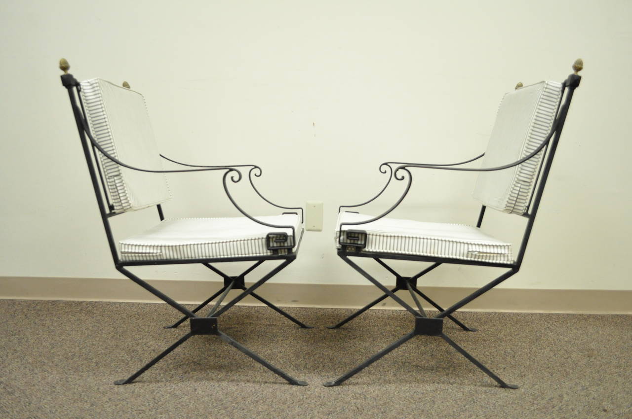 Pair of 20th Century Wrought Iron French Regency or Directoire Style Armchairs 5