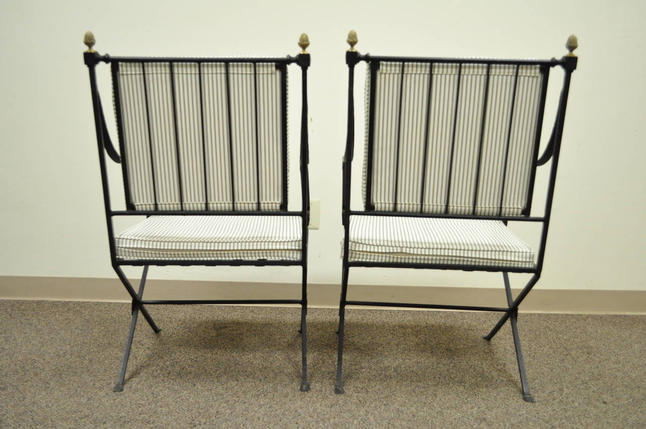 Pair of 20th Century Wrought Iron French Regency or Directoire Style Armchairs 4