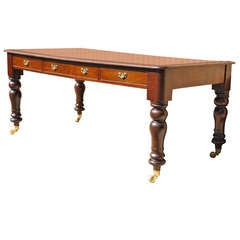 English George III Style Leather Top 6 Drawer Partners Desk / Library Table