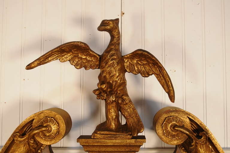 American Mahogany Gold Gilt Wood George III Style Eagle Crest Mirror - Friedman Brothers