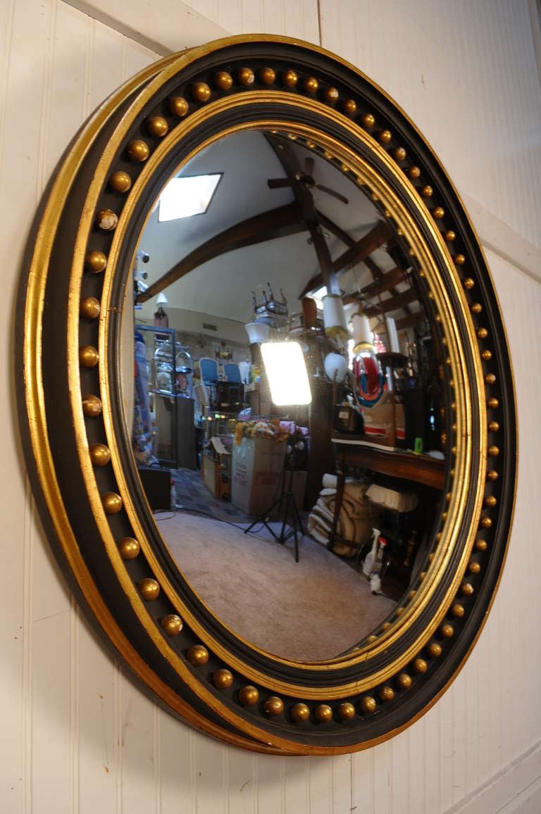 40" Round Convex Ebonized and Gold Gilt Wood Regency Carved Bullseye