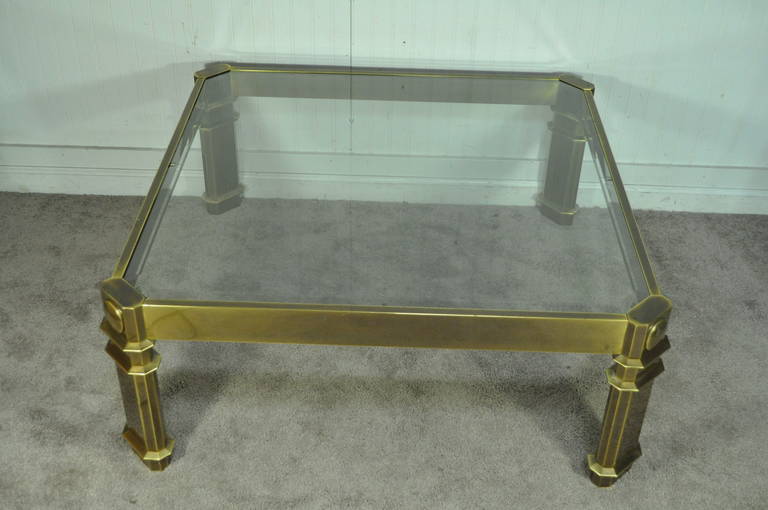 Neoclassical Vintage Burnished Brass and Glass Hollywood Regency Coffee Table by Mastercraft