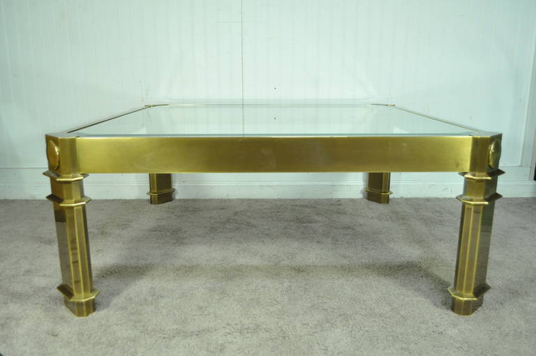 Vintage Burnished Brass and Glass Hollywood Regency Coffee Table by Mastercraft 3