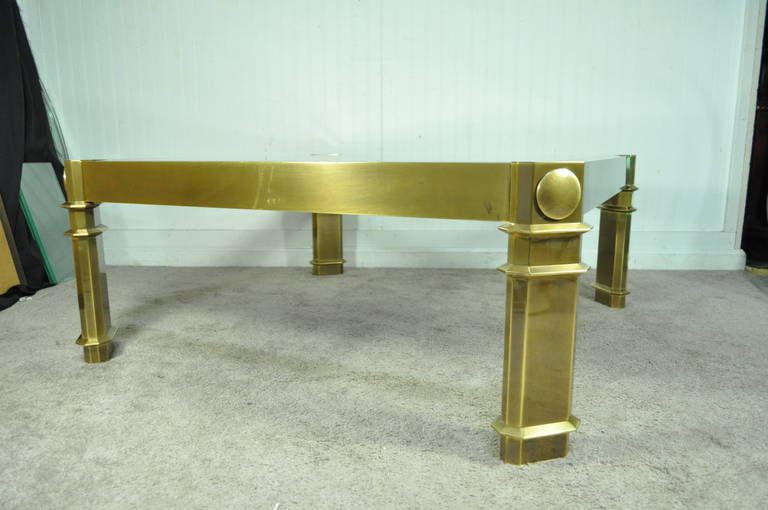 Vintage Burnished Brass and Glass Hollywood Regency Coffee Table by Mastercraft 4