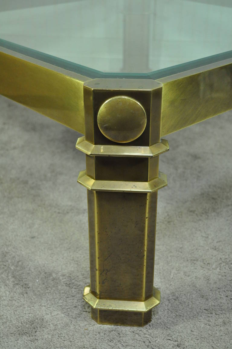 Vintage Burnished Brass and Glass Hollywood Regency Coffee Table by Mastercraft 2