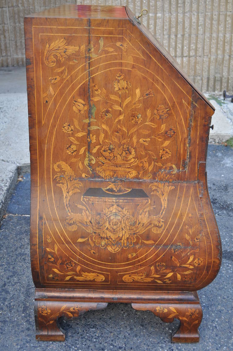18th Century and Earlier 18th C. Dutch Marquetry Inlay Drop Front Secretary Desk Bombe Commode Secretaire