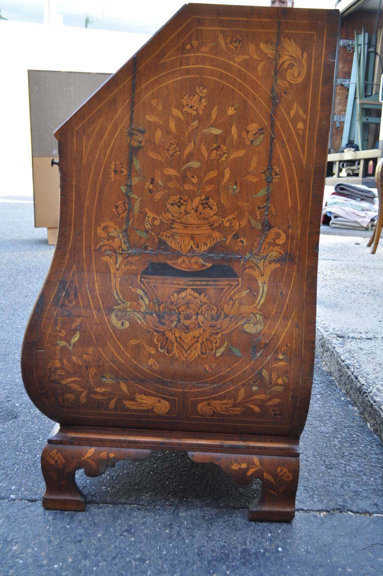 18th C. Dutch Marquetry Inlay Drop Front Secretary Desk Bombe Commode Secretaire 1