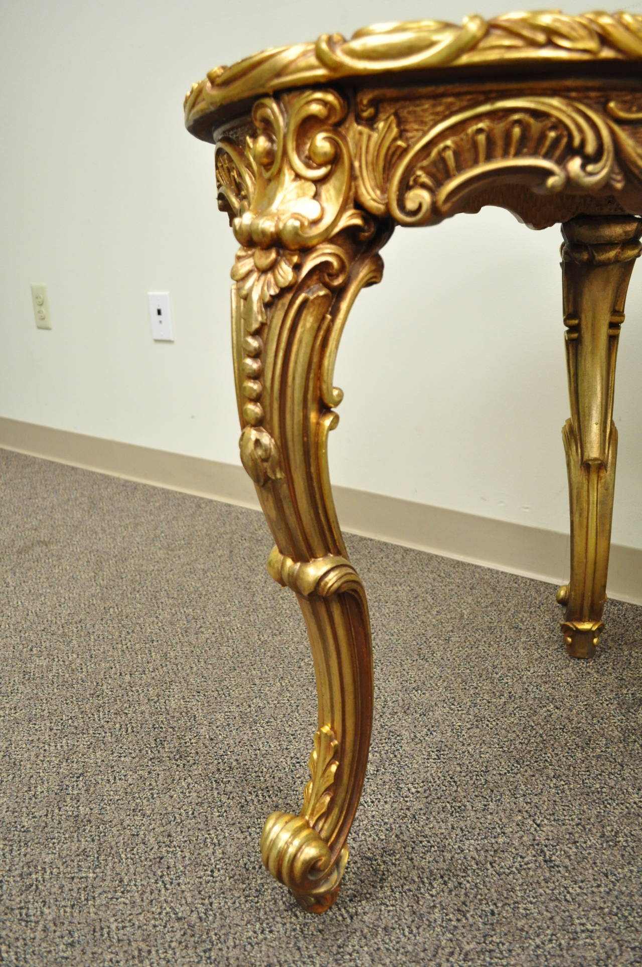 American French Baroque Style Gold Gilt Kidney Vanity Desk & Chair attr. to Roma Furn.