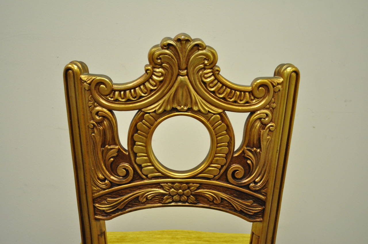 Resin French Baroque Style Gold Gilt Kidney Vanity Desk & Chair attr. to Roma Furn.