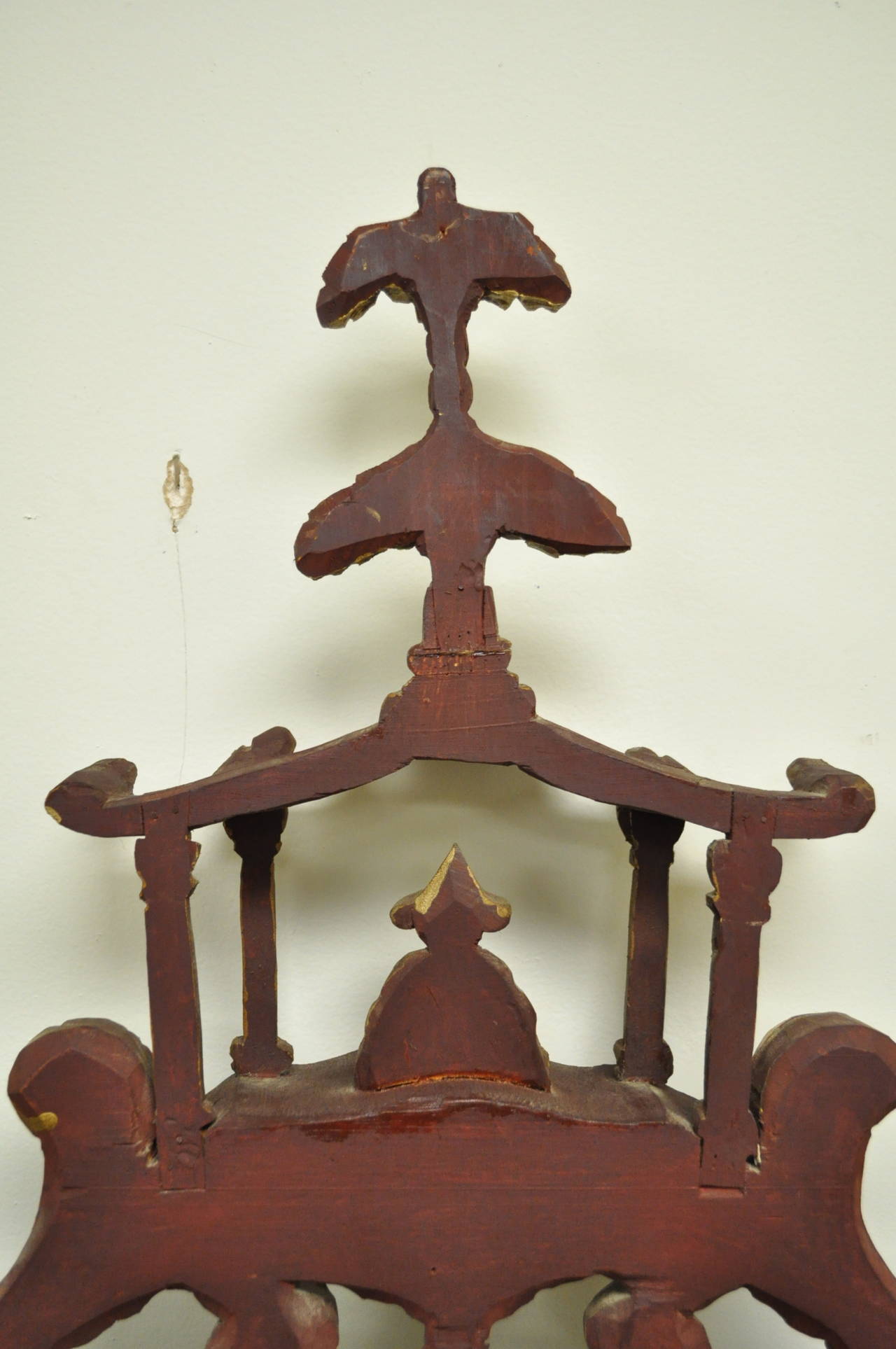 20th Century Carved Wood Chinese Chippendale Chinoiserie Figural Bird Pagoda 69