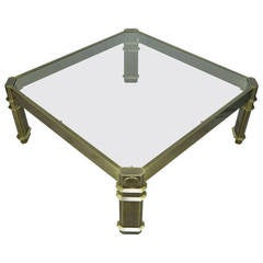 Vintage Burnished Brass and Glass Hollywood Regency Coffee Table by Mastercraft 10