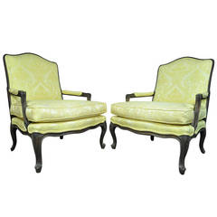 Pair of Italian Carved & Distressed French Louis XV Style Fauteuils or Armchairs 7