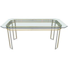 Mid Century Modern Romeo Rega Brass, Chrome, and Glass Desk or Dining Table 5
