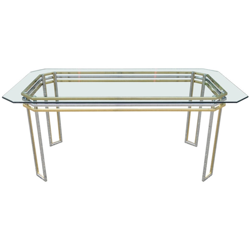 Mid Century Modern Romeo Rega Brass & Chrome Glass Top Desk or Dining Table