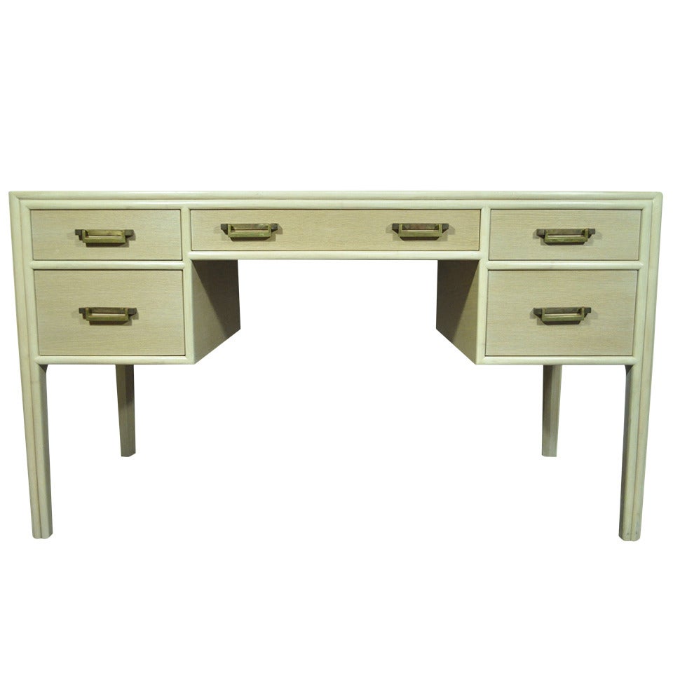 Vintage McGuire Chinoiserie Combed Oak Faux Bamboo-Form Writing Desk