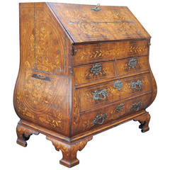 18th C. Dutch Marquetry Inlay Drop Front Secretary Desk Bombe Commode Secretaire