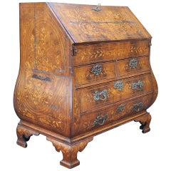 Antique 18th C. Dutch Marquetry Inlay Drop Front Secretary Desk Bombe Commode Secretaire