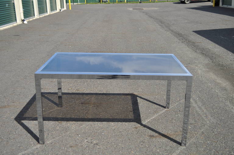 Mid Century Modern Chrome & Glass Extension Dining Table attr. to Milo Baughman 3