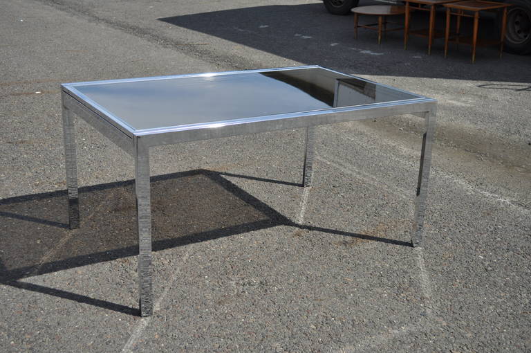 American Mid Century Modern Chrome & Glass Extension Dining Table attr. to Milo Baughman