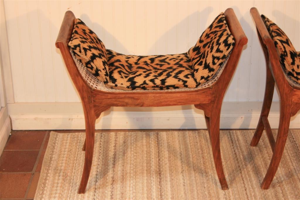 Pair of Italian Neoclassical Style Cane & Cheetah Window Benches