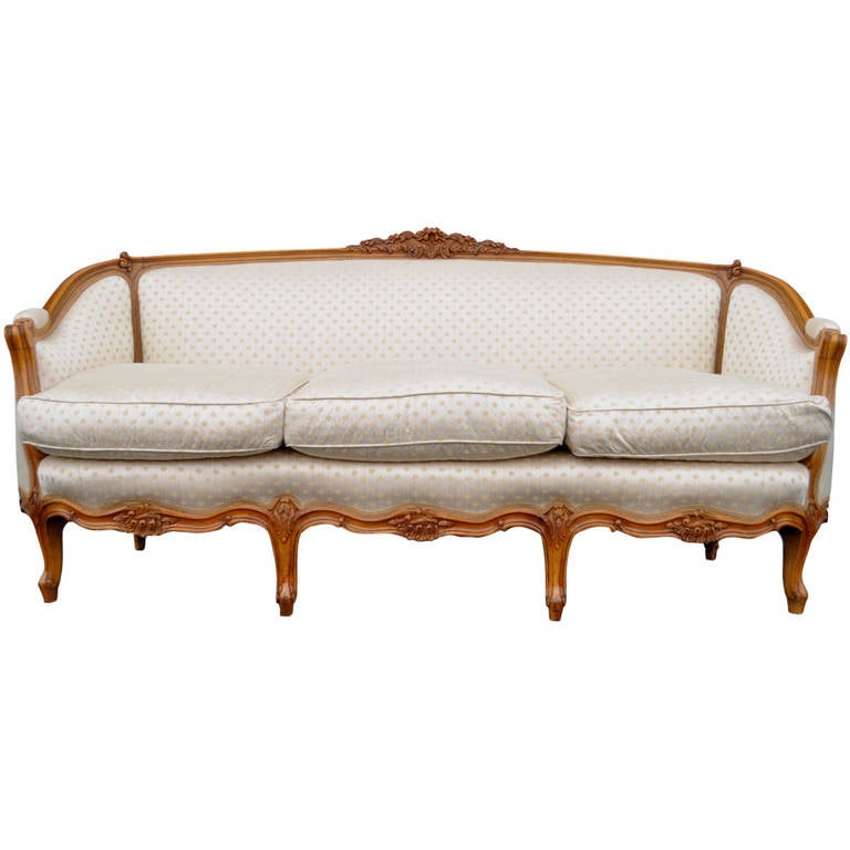 French Country or Louis XV Style Finely Carved Walnut Sofa or Canape, circa 1920