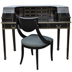 Elegant Maitland Smith Black Lacquer Carlton House Desk & Regency Style Chair 3