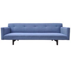 Edward Wormley Dunbar Sculpted Frame Bracket-Back Blue Sofa Mid-Century Modern 1