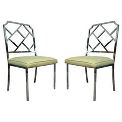 Milo Baughman for DIA Chrome Lattice-Back Hollywood Regency Side Chairs