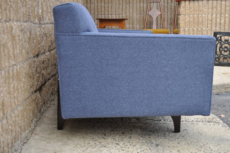 Fabric Edward Wormley Dunbar Sculpted Frame Bracket-Back Blue Sofa Mid-Century Modern